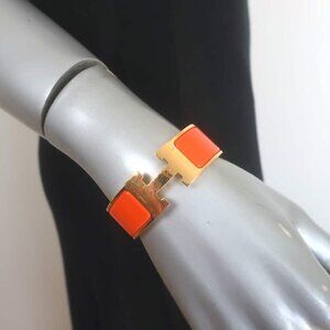Hermes Clic Clac H PM Bracelet Orange Enamel & Gold